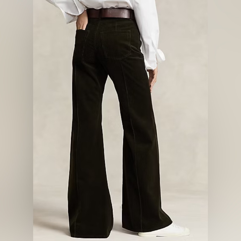 Polo Ralph Lauren Pintucked Corduroy Flare Pant color: Olive - Picture 6 of 8